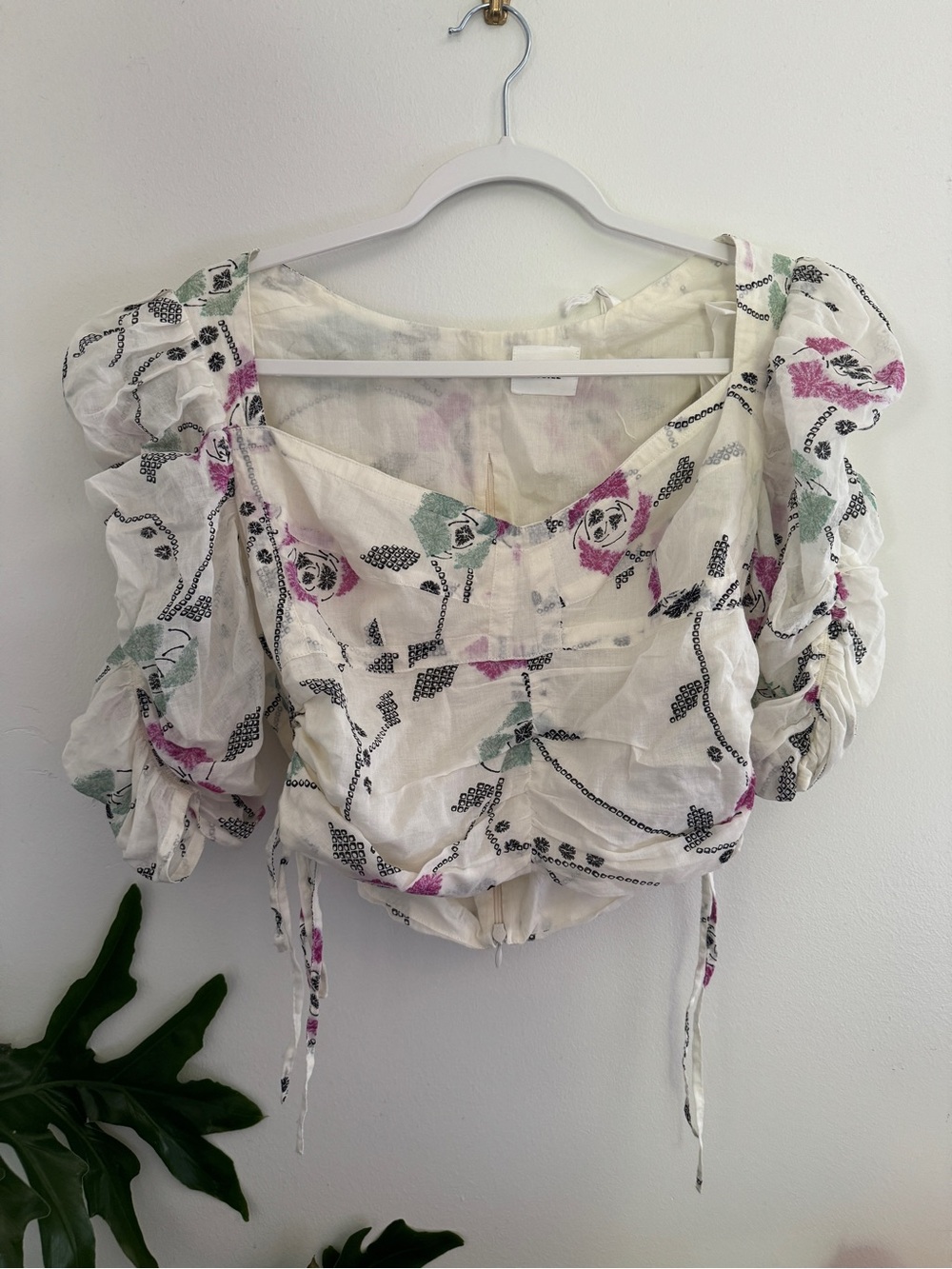 Isabel Marant Etoile Floral Puff-Sleeve Cropped Top
